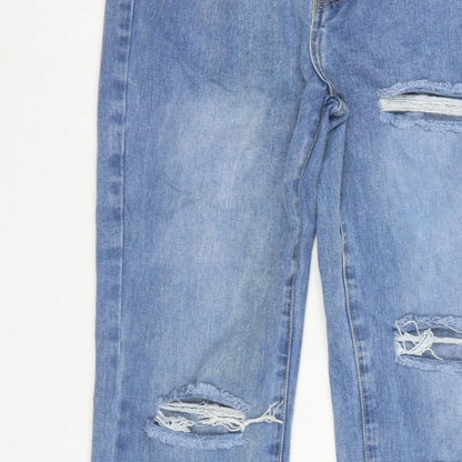 PrettyLittleThing Women Blue UK 10 High Rise Straight Ripped Jeans