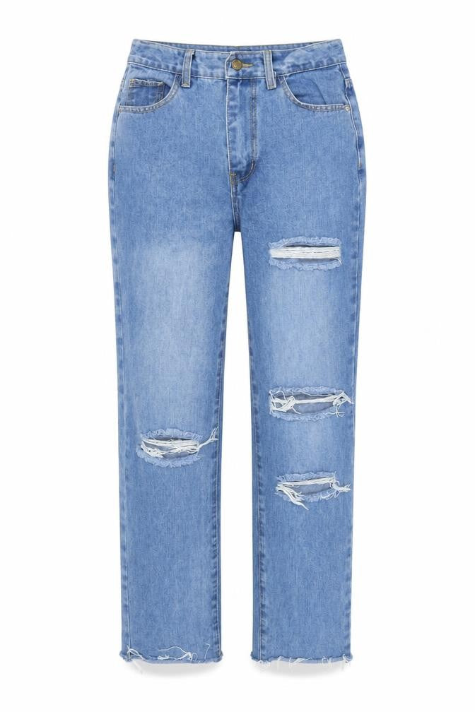 PrettyLittleThing Women Blue UK 10 High Rise Straight Ripped Jeans