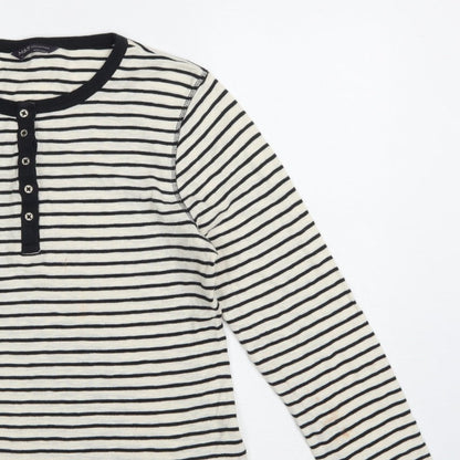 Marks and Spencer Women Multicoloured UK 14 Striped Henley Ringer Top