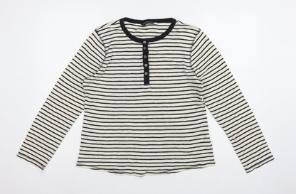 Marks and Spencer Women Multicoloured UK 14 Striped Henley Ringer Top