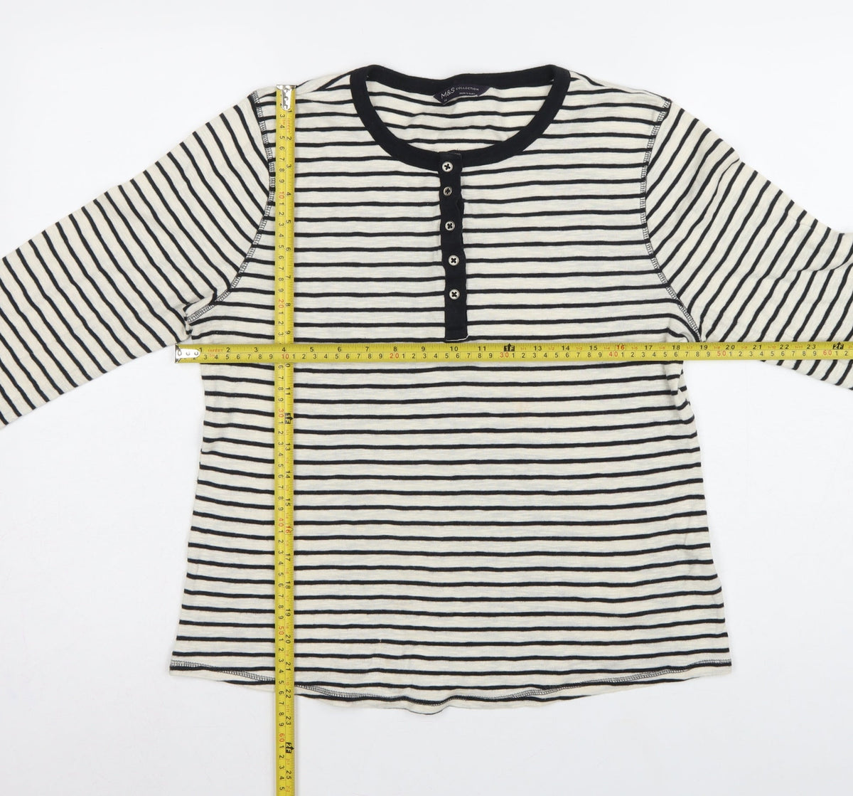 Marks and Spencer Women Multicoloured UK 14 Striped Henley Ringer Top
