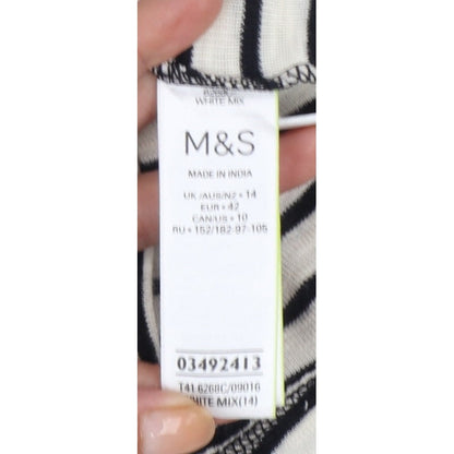Marks and Spencer Women Multicoloured UK 14 Striped Henley Ringer Top