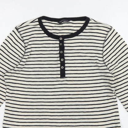 Marks and Spencer Women Multicoloured UK 14 Striped Henley Ringer Top