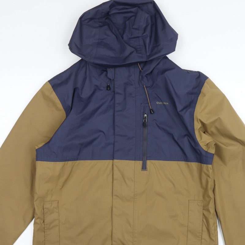 Quechua Men’s Navy Khaki S Hooded Waterproof Hiking Anorak Jacket