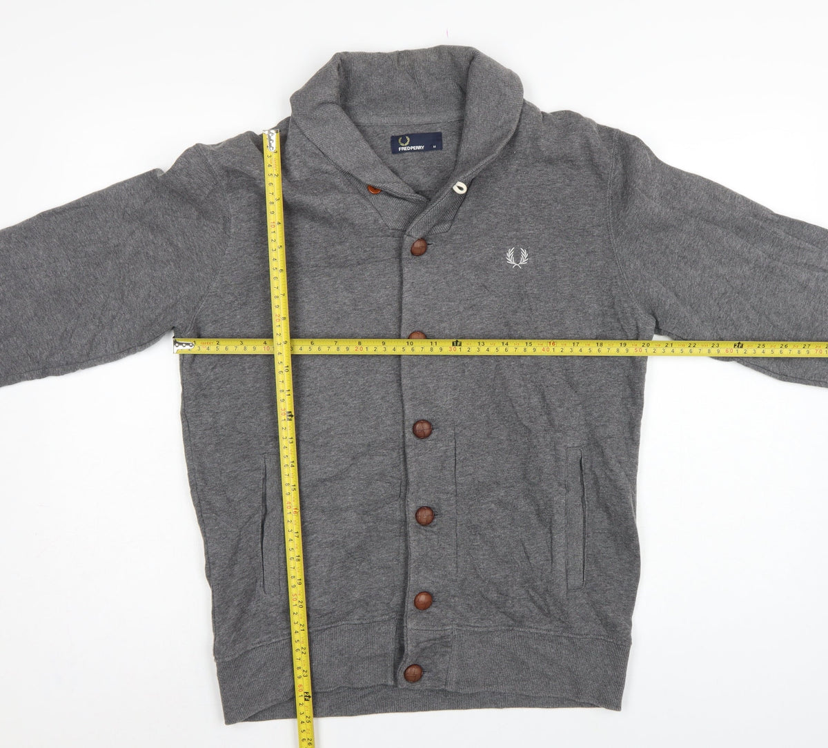 Fred Perry Men’s Grey M Hooded Button Cardigan Sweatshirt Logo