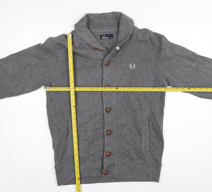 Fred Perry Men’s Grey M Hooded Button Cardigan Sweatshirt Logo