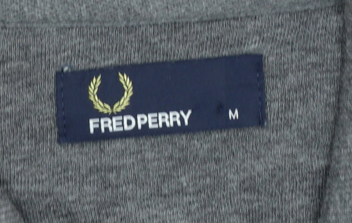 Fred Perry Men’s Grey M Hooded Button Cardigan Sweatshirt Logo