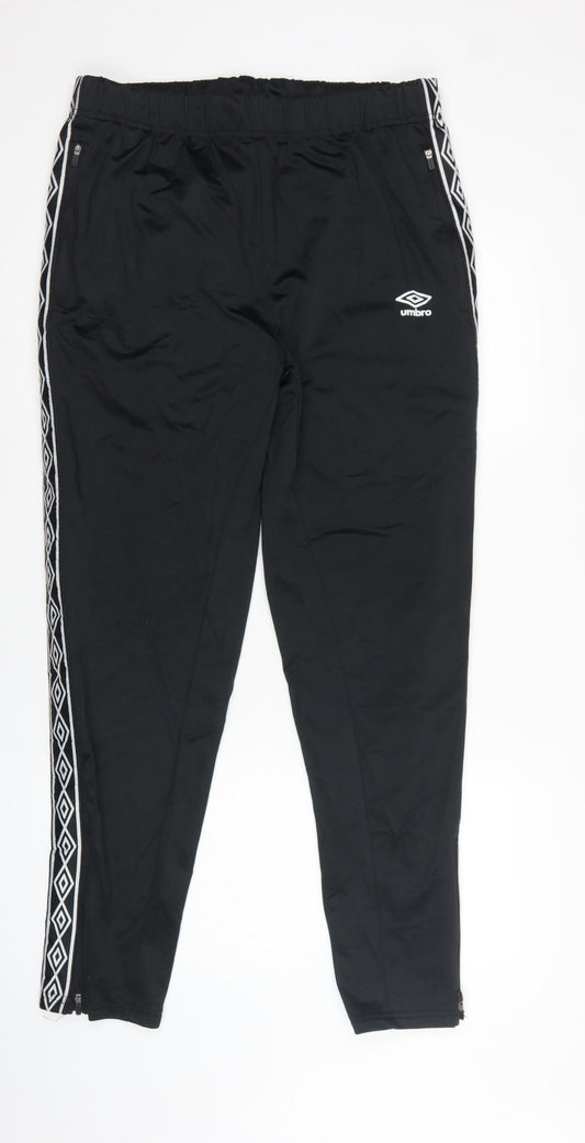 Back view of Umbro Men’s Black XL Jogger Trousers Geometric Tape Ankle Zip