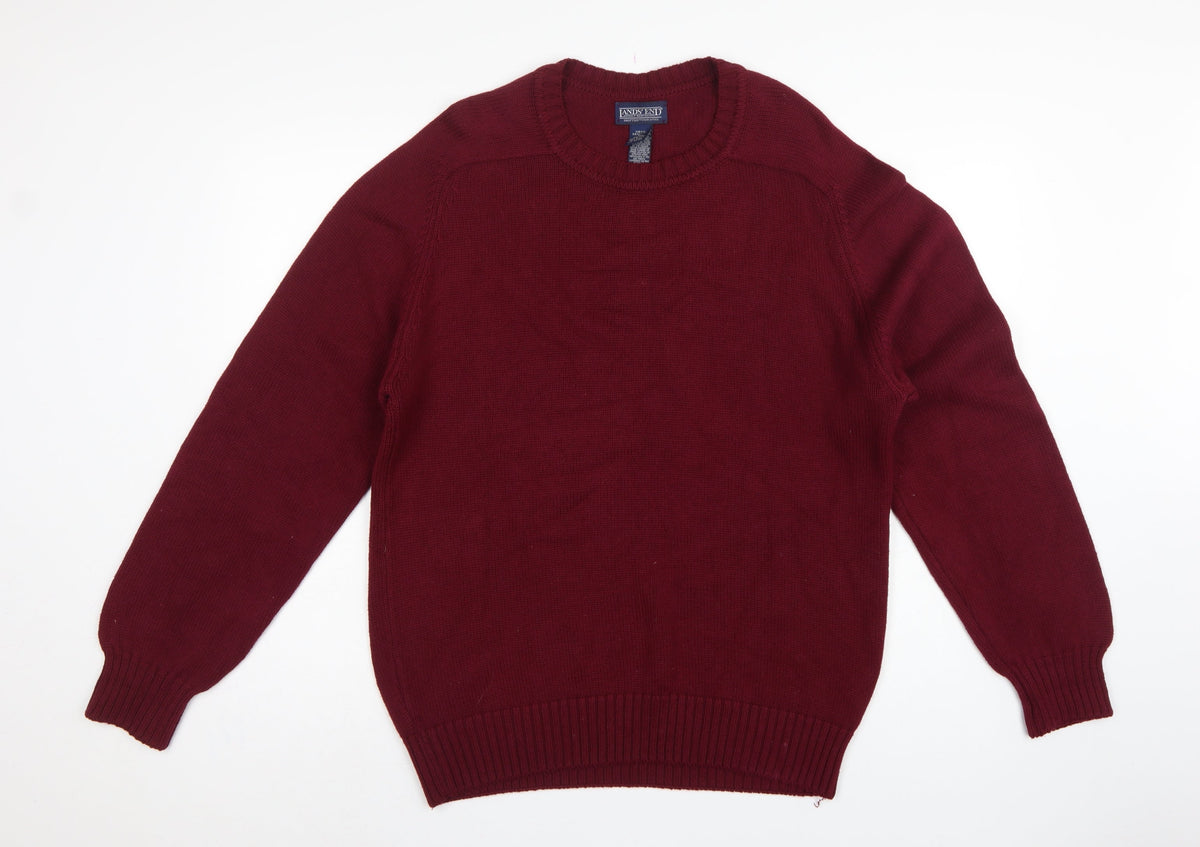 Lands' End Men Red Cotton Crew Neck Pullover Jumper M 38-40