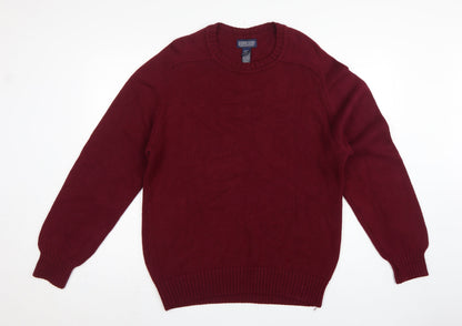 Lands' End Men Red Cotton Crew Neck Pullover Jumper M 38-40