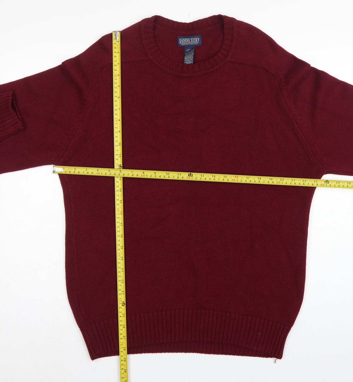 Lands' End Men Red Cotton Crew Neck Pullover Jumper M 38-40