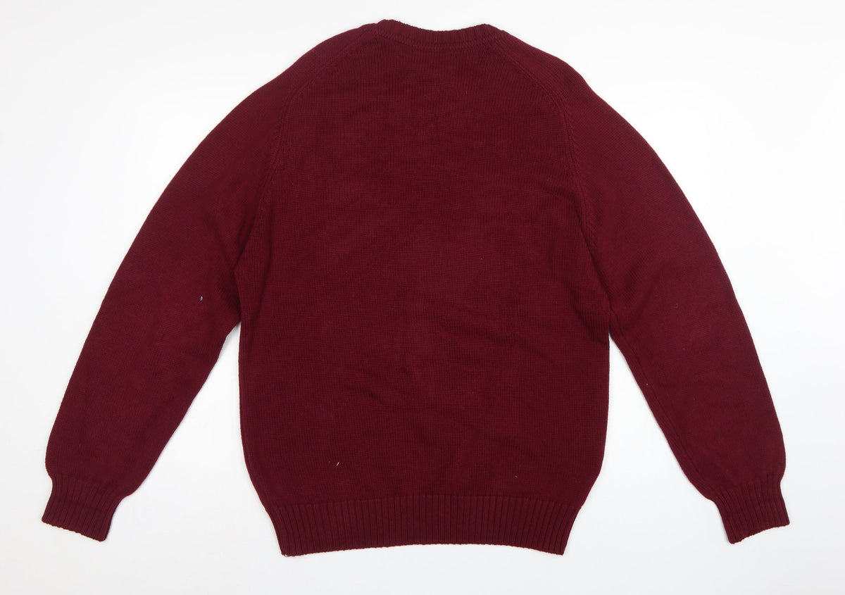 Lands' End Men Red Cotton Crew Neck Pullover Jumper M 38-40