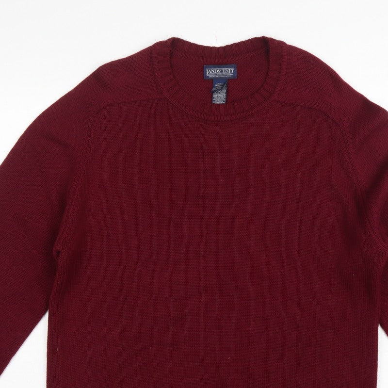 Lands' End Men Red Cotton Crew Neck Pullover Jumper M 38-40