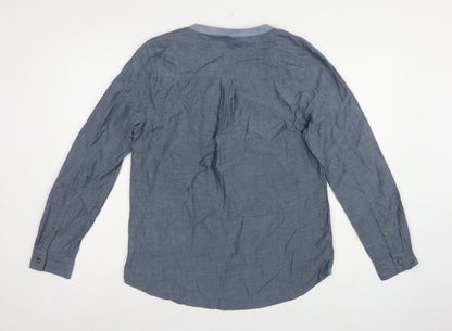 Gap Women Blue Cotton V-Neck Button Long Sleeve Blouse Size M
