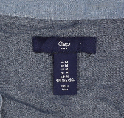 Gap Women Blue Cotton V-Neck Button Long Sleeve Blouse Size M
