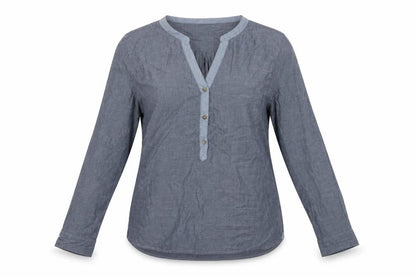 Gap Women Blue Cotton V-Neck Button Long Sleeve Blouse Size M