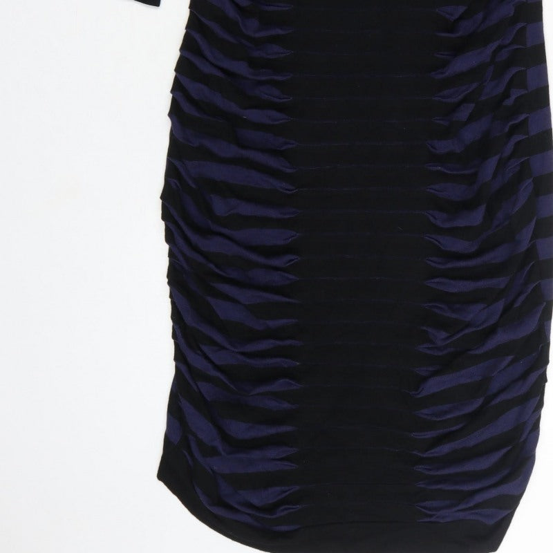 Phase Eight Women Blue Black Stripe Ruched Bodycon Dress UK 14