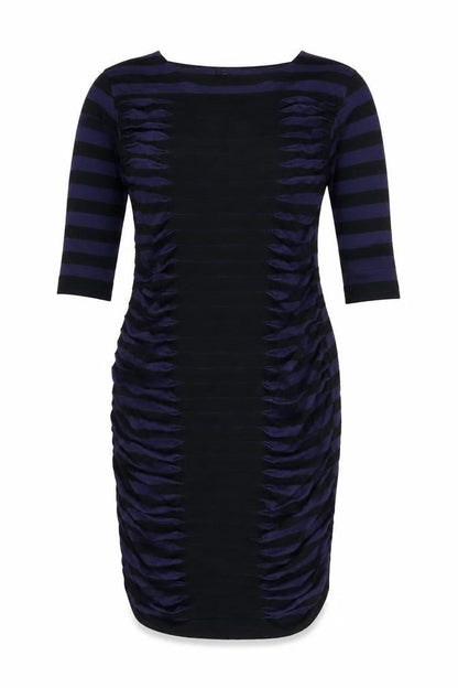 Phase Eight Women Blue Black Stripe Ruched Bodycon Dress UK 14