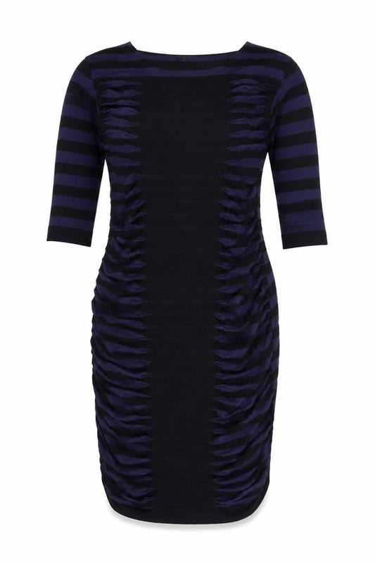Phase Eight Women Blue Black Stripe Ruched Bodycon Dress UK 14