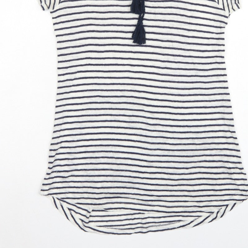 FatFace Women’s Blue White Stripe Linen Tassel Tunic T-Shirt UK 6