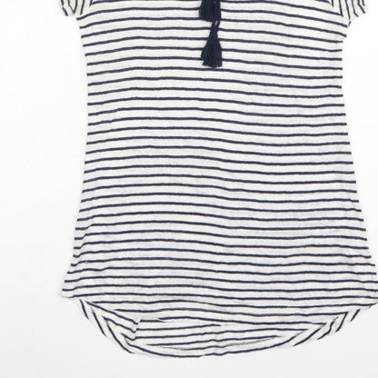 FatFace Women’s Blue White Stripe Linen Tassel Tunic T-Shirt UK 6