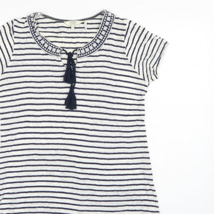 FatFace Women’s Blue White Stripe Linen Tassel Tunic T-Shirt UK 6
