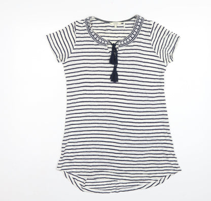 FatFace Women’s Blue White Stripe Linen Tassel Tunic T-Shirt UK 6