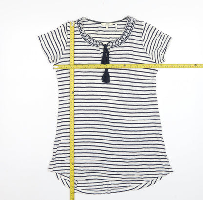 FatFace Women’s Blue White Stripe Linen Tassel Tunic T-Shirt UK 6