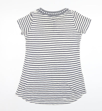 FatFace Women’s Blue White Stripe Linen Tassel Tunic T-Shirt UK 6