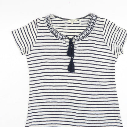 FatFace Women’s Blue White Stripe Linen Tassel Tunic T-Shirt UK 6