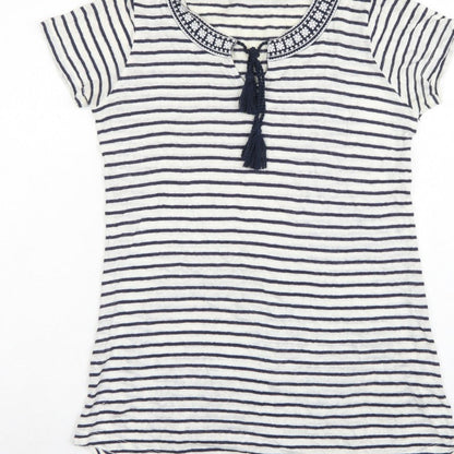 FatFace Women’s Blue White Stripe Linen Tassel Tunic T-Shirt UK 6
