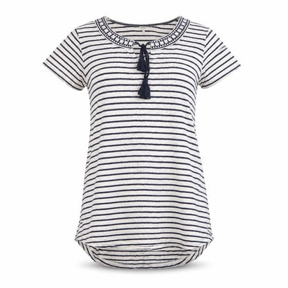 FatFace Women’s Blue White Stripe Linen Tassel Tunic T-Shirt UK 6