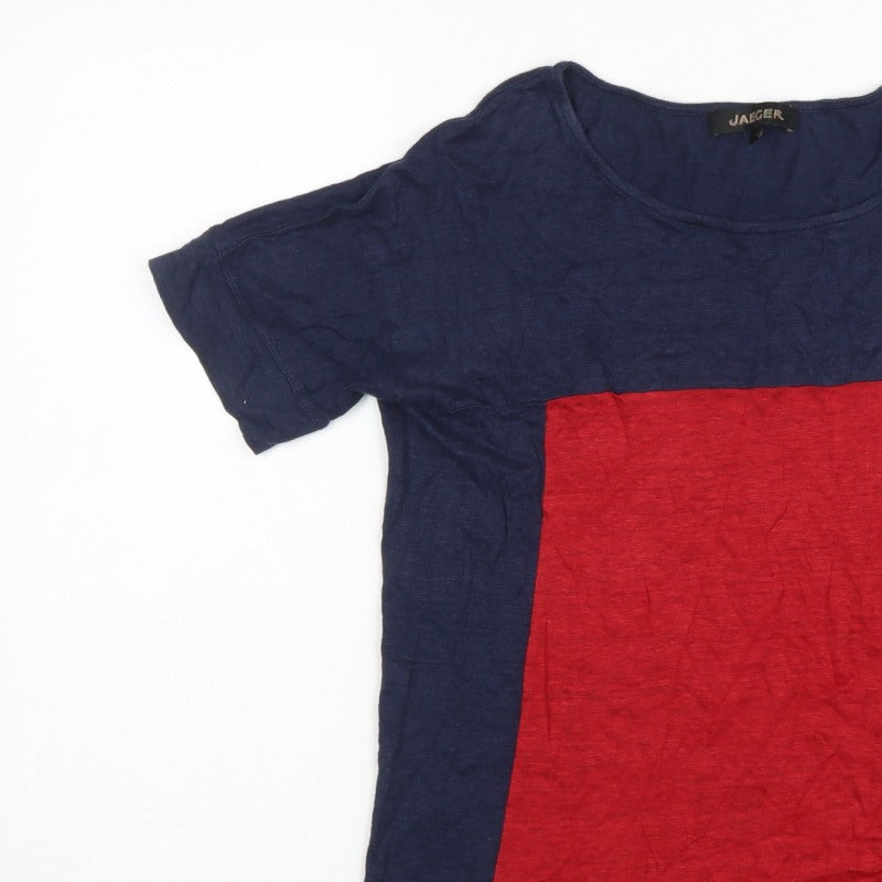 Jaeger Women Navy Red S Linen Colourblock Tunic T-Shirt