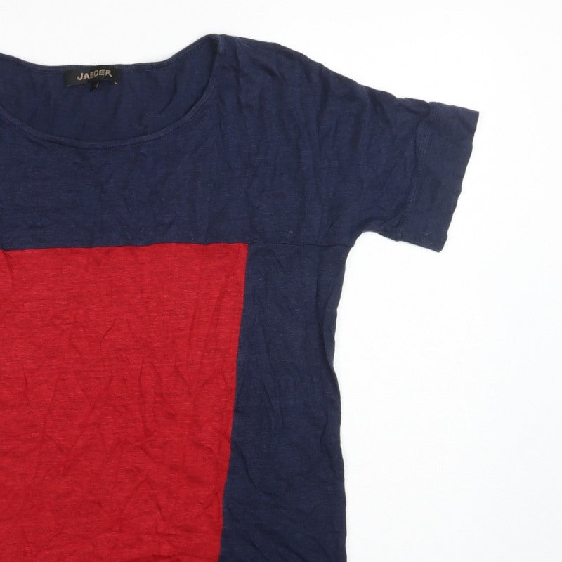 Jaeger Women Navy Red S Linen Colourblock Tunic T-Shirt