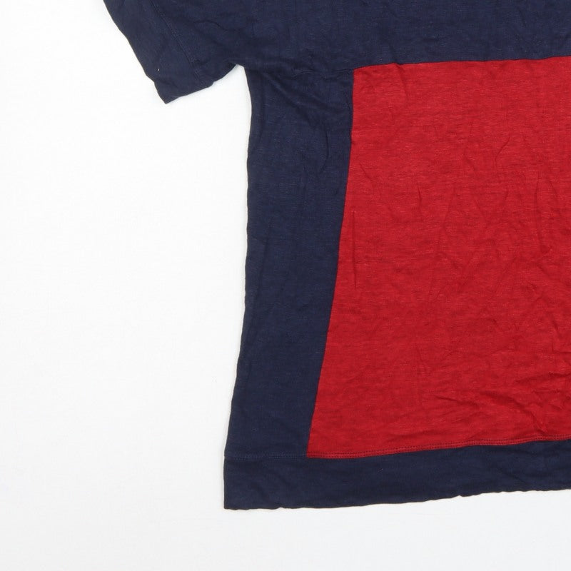 Jaeger Women Navy Red S Linen Colourblock Tunic T-Shirt
