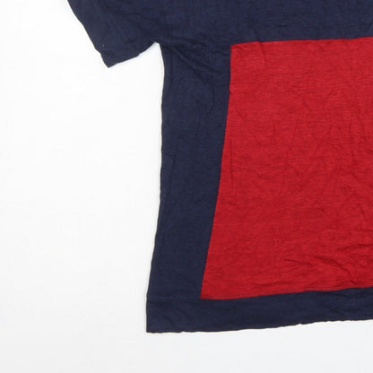 Jaeger Women Navy Red S Linen Colourblock Tunic T-Shirt