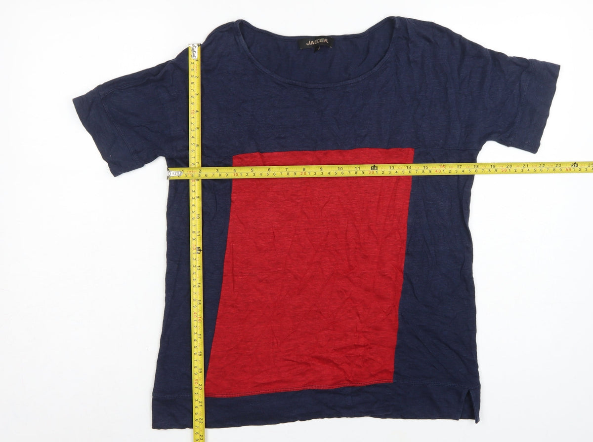 Jaeger Women Navy Red S Linen Colourblock Tunic T-Shirt
