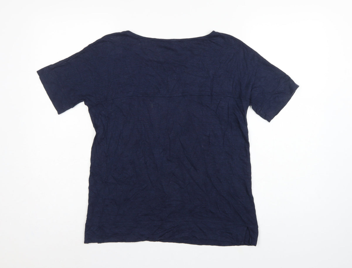 Jaeger Women Navy Red S Linen Colourblock Tunic T-Shirt