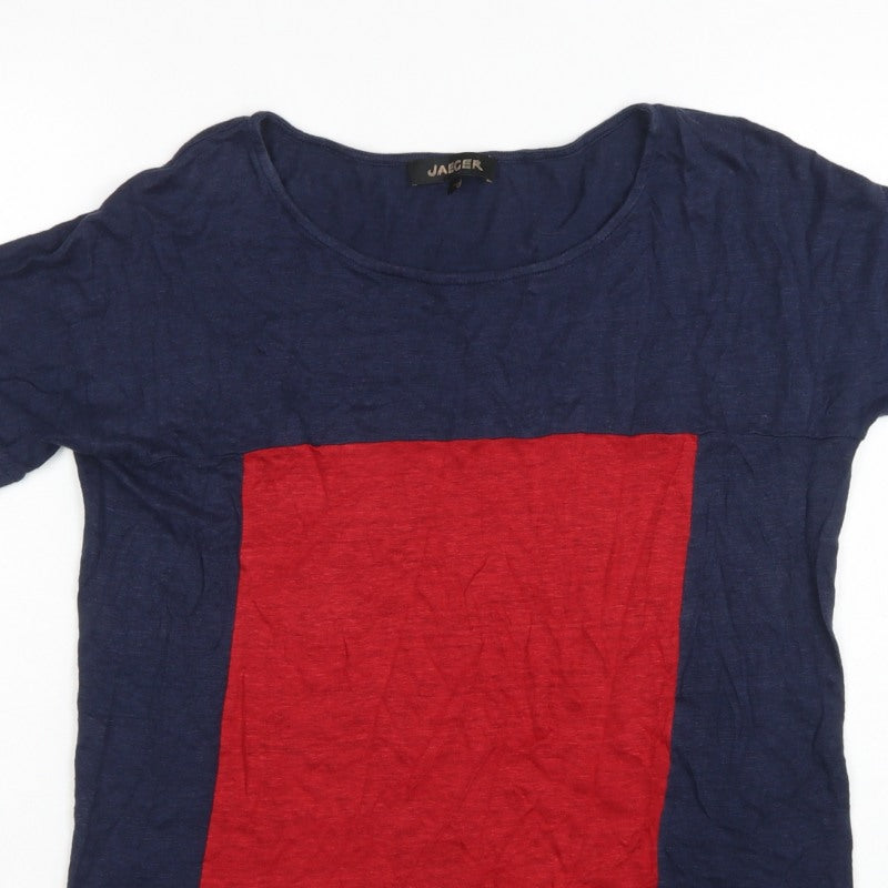 Jaeger Women Navy Red S Linen Colourblock Tunic T-Shirt
