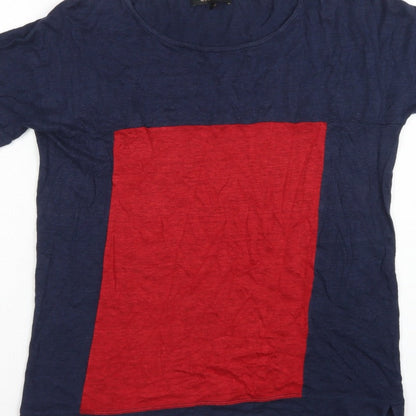 Jaeger Women Navy Red S Linen Colourblock Tunic T-Shirt