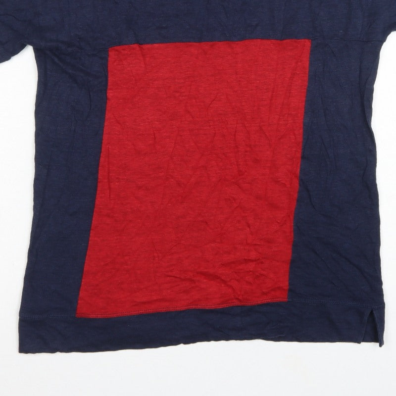 Jaeger Women Navy Red S Linen Colourblock Tunic T-Shirt