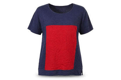 Jaeger Women Navy Red S Linen Colourblock Tunic T-Shirt