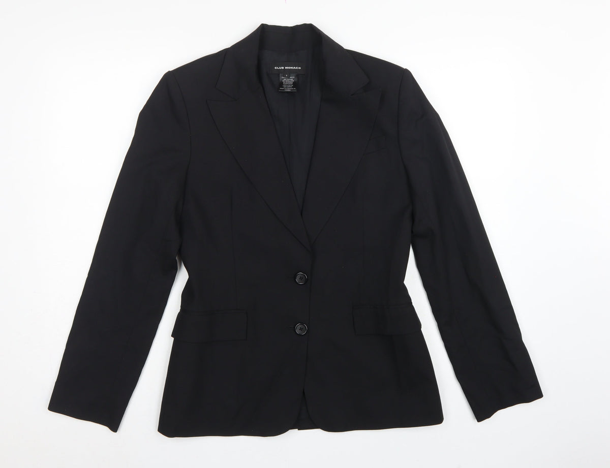 Club Monaco Women’s Black Size 8 Wool Blend Tailored Blazer Jacket