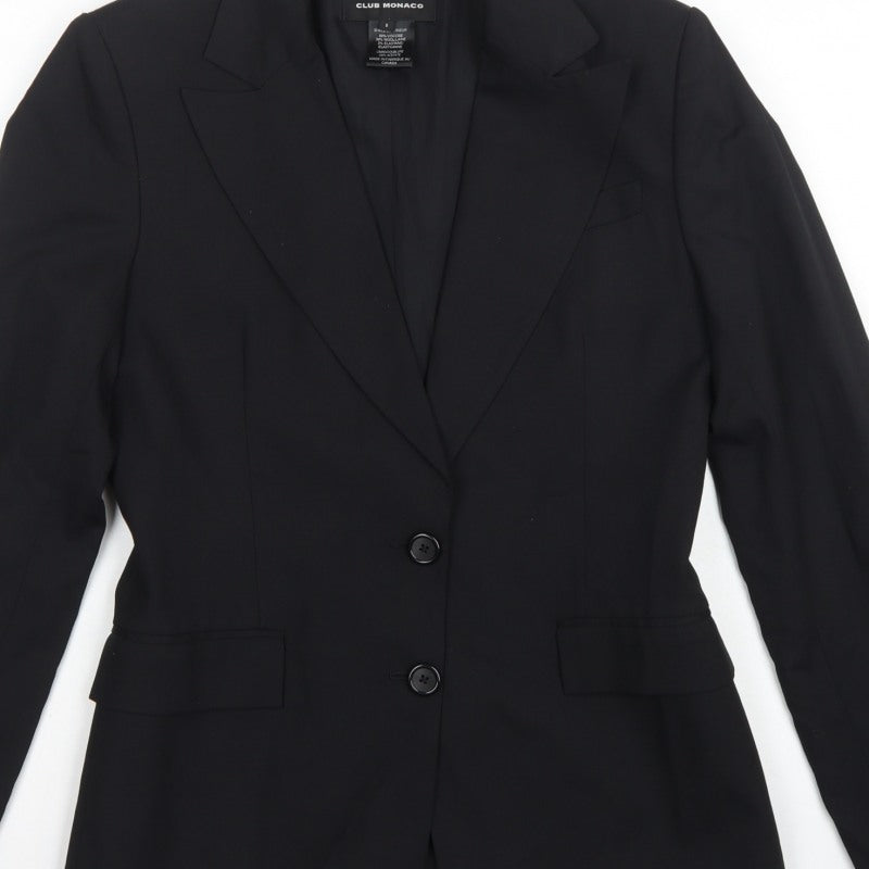Club Monaco Women’s Black Size 8 Wool Blend Tailored Blazer Jacket
