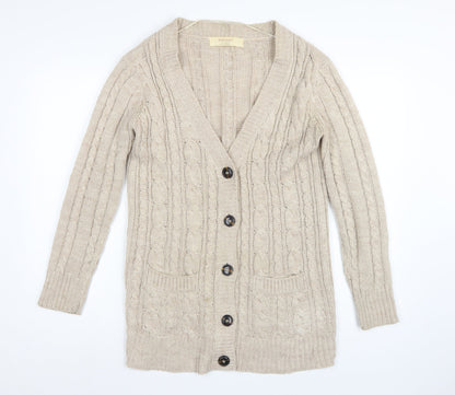 Zara Knit Women’s Beige UK 8 Cable Knit V-Neck Longline Cardigan