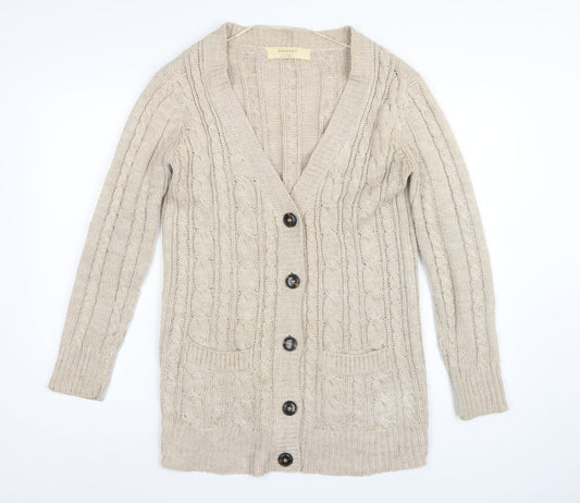 Zara Knit Women’s Beige UK 8 Cable Knit V-Neck Longline Cardigan