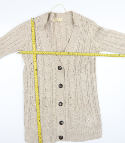 Zara Knit Women’s Beige UK 8 Cable Knit V-Neck Longline Cardigan