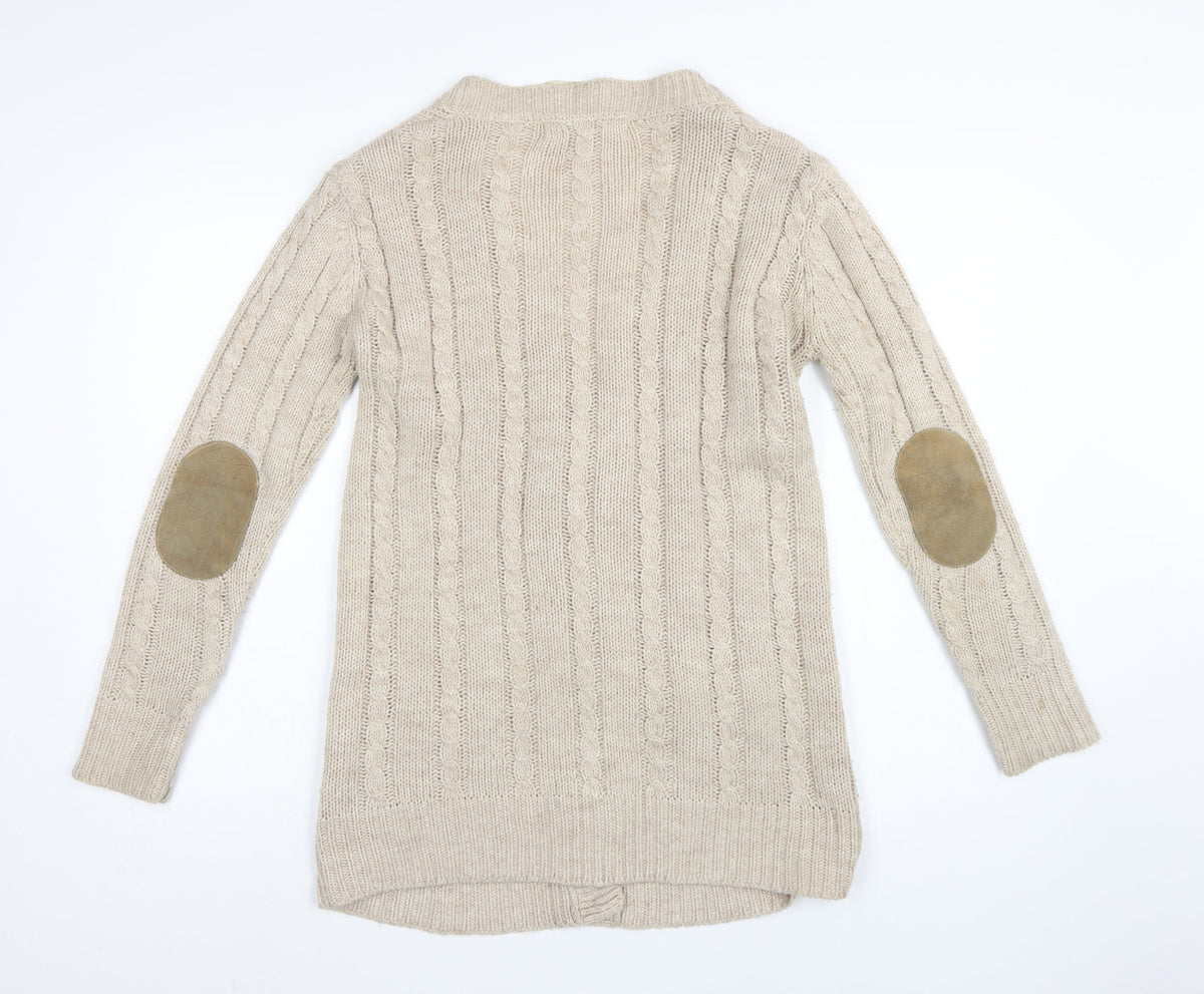 Zara Knit Women’s Beige UK 8 Cable Knit V-Neck Longline Cardigan