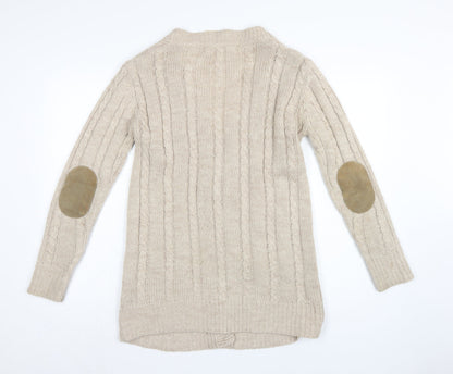 Zara Knit Women’s Beige UK 8 Cable Knit V-Neck Longline Cardigan