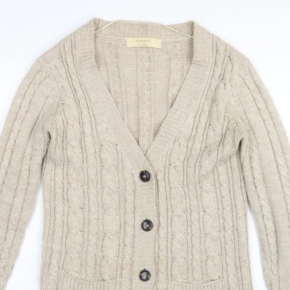 Zara Knit Women’s Beige UK 8 Cable Knit V-Neck Longline Cardigan